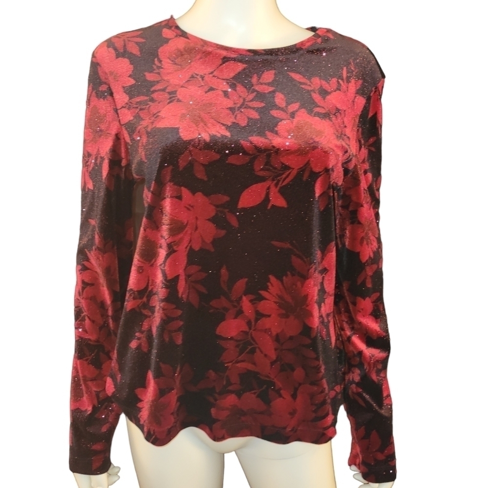 White Stag Top Velvet Floral Print M